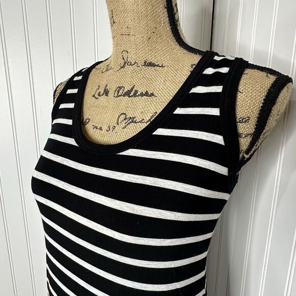 J Crew Striped Maxi Dress Sz XXS Black Gray Racerback Tank Slit Vacation Lounge - Picture 3 of 12